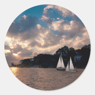 USA, Massachusetts. Sunset Sailing Classic Round Sticker
