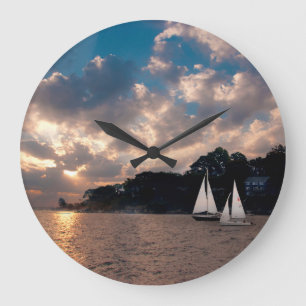USA, Massachusetts. Sunset Sailing Large Clock