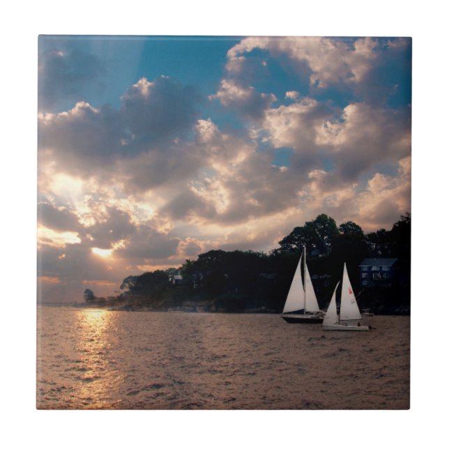USA, Massachusetts. Sunset Sailing Tile (Front)