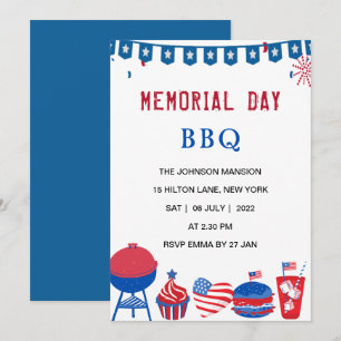 USA memorial day BBQ party patriotic Invitation
