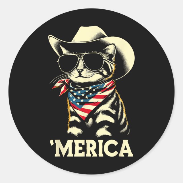 Usa merica Cat 4th Of July Men Women Kids Funny Pa Classic Round Sticker (Front)