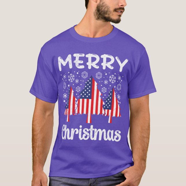 USA Merry Christmas Firrees Christmas Party family T-Shirt (Front)