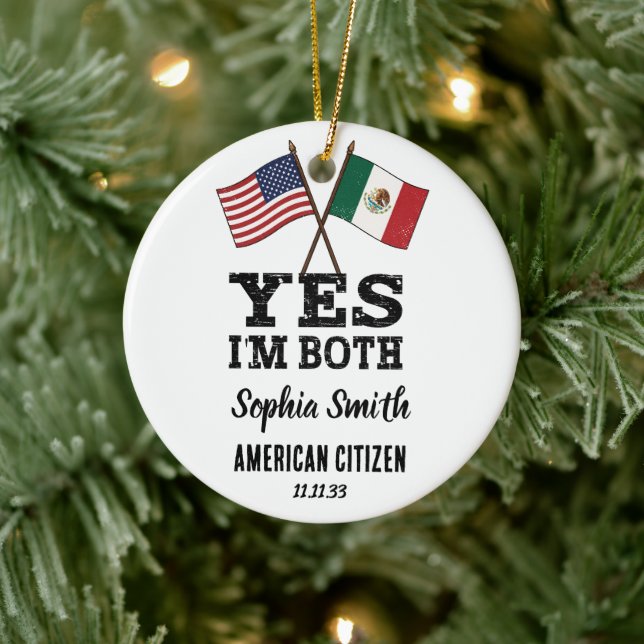 USA Mexico Dual Citizenship Custom Ceramic Tree Decoration (Tree)