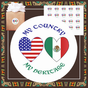 USA Mexico Flag Hearts My Country My Heritage  Classic Round Sticker