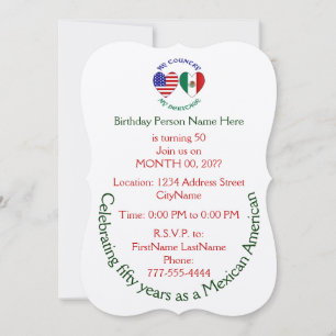 USA Mexico Flag Hearts My Country My Heritage Invitation