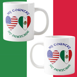 USA Mexico Flag Hearts My Country My Heritage Large Coffee Mug