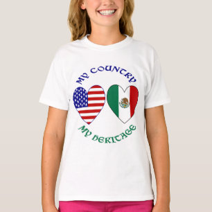 USA Mexico Flag Hearts My Country My Heritage T-Shirt
