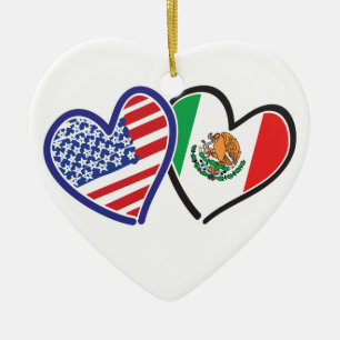 USA Mexico Heart Flags Ceramic Tree Decoration