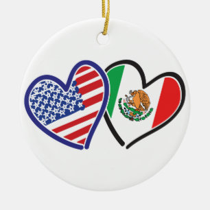USA Mexico Heart Flags Ceramic Tree Decoration