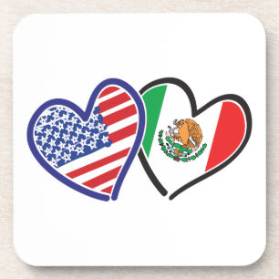 USA Mexico Heart Flags Coaster