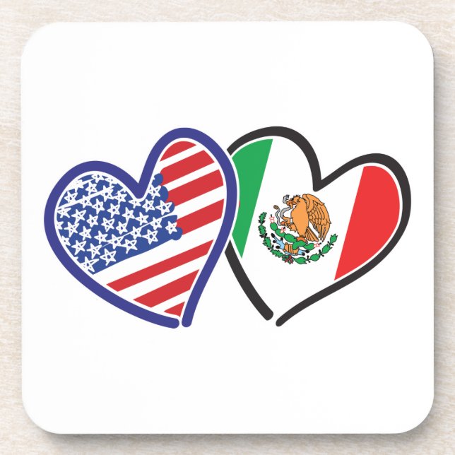 USA Mexico Heart Flags Coaster (Front)