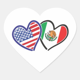 USA Mexico Heart Flags Heart Sticker