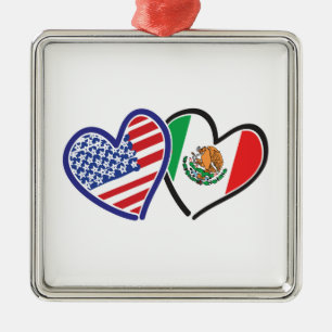 USA Mexico Heart Flags Metal Tree Decoration
