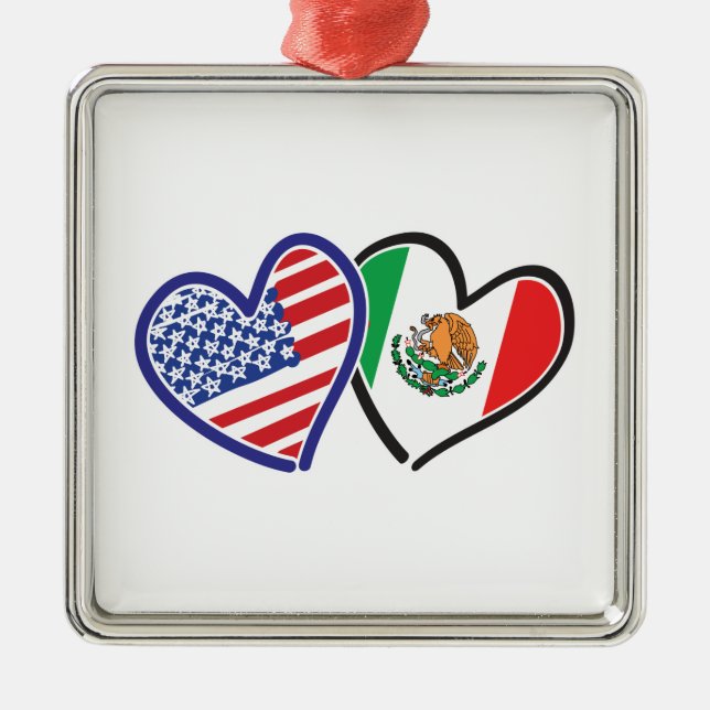 USA Mexico Heart Flags Metal Tree Decoration (Front)