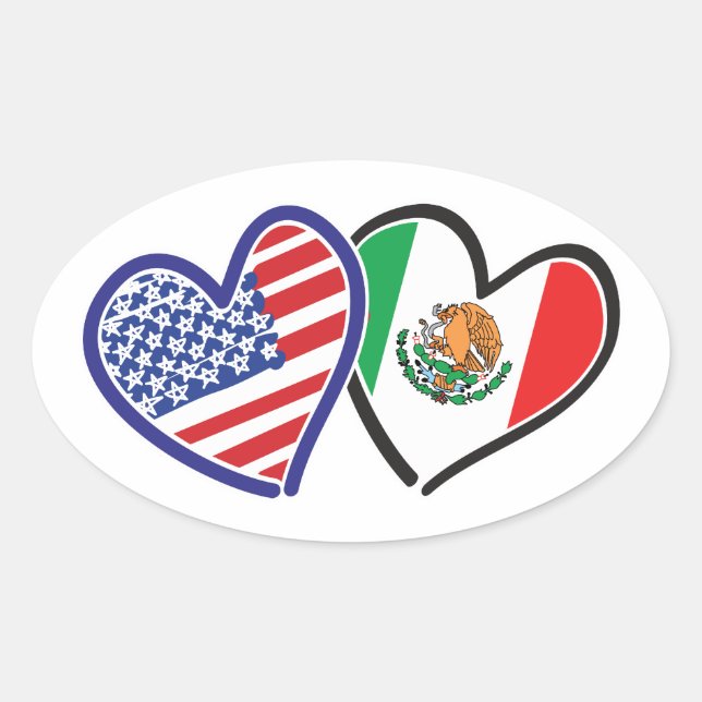 USA Mexico Heart Flags Oval Sticker (Front)