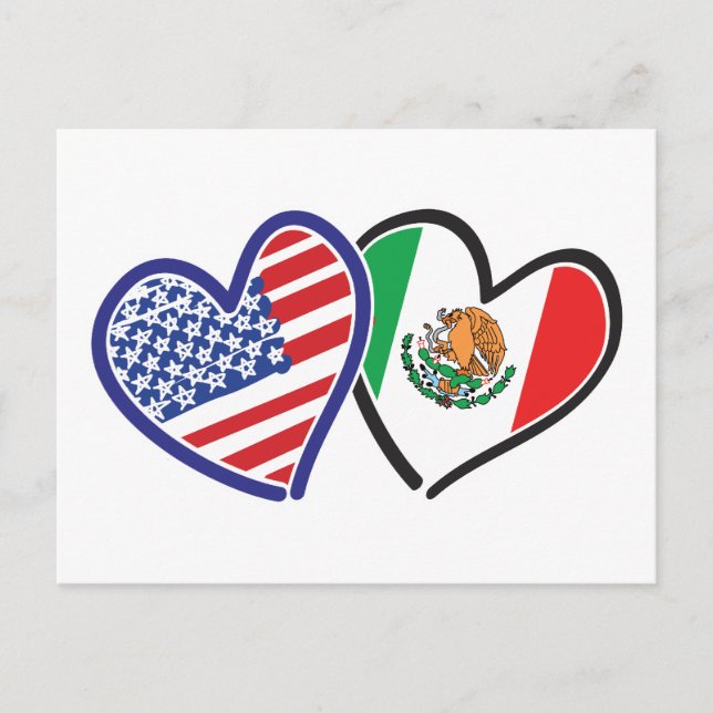 USA Mexico Heart Flags Postcard (Front)