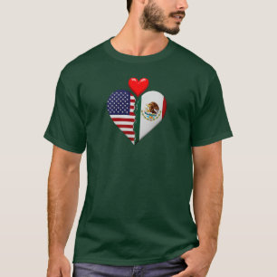 USA Mexico Heart flags Spanish Hispanic Heritage T-Shirt
