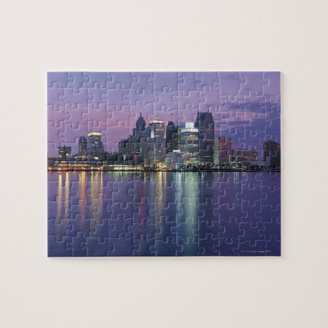 USA, Michigan, Detroit skyline, night Jigsaw Puzzle (Horizontal)