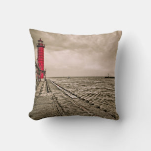 USA, Michigan, Grand Haven Lighthouse Cushion