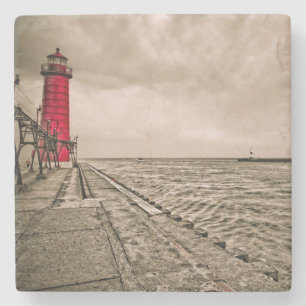 USA, Michigan, Grand Haven Lighthouse Stone Coaster