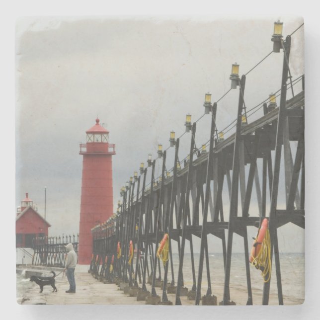 USA, Michigan, Lake Michigan Shore, Grand Haven: Stone Coaster (Front)