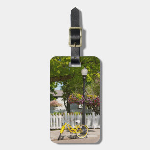 USA, Michigan, Mackinac Island. Yellow Bike Luggage Tag
