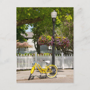 USA, Michigan, Mackinac Island. Yellow Bike Postcard
