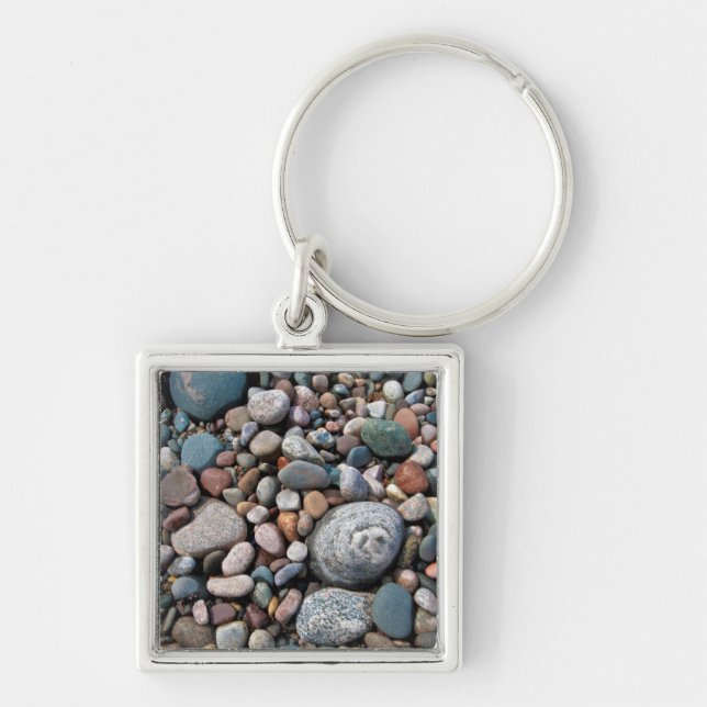 USA, Michigan. Polished Pebbles On The Shore Key Ring (Front)
