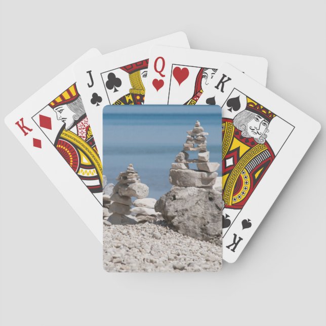 USA, Michigan. Stone Towers On The Beach Playing Cards (Back)