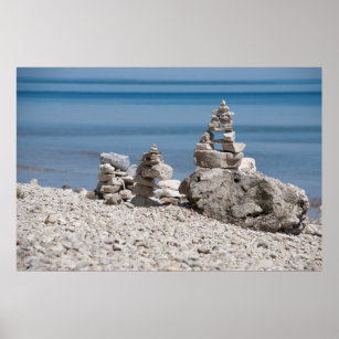 USA, Michigan. Stone Towers On The Beach Poster