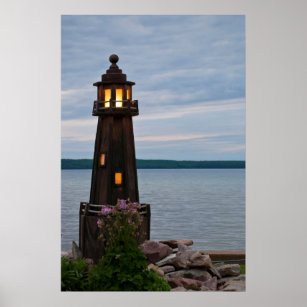 USA, Michigan. Yard Decoration Lighthouse
