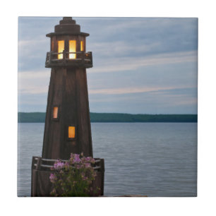 USA, Michigan. Yard Decoration Lighthouse Tile
