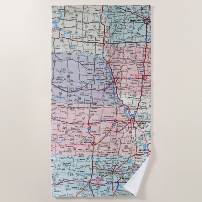 USA Midwest Map  Beach Towel (Front)