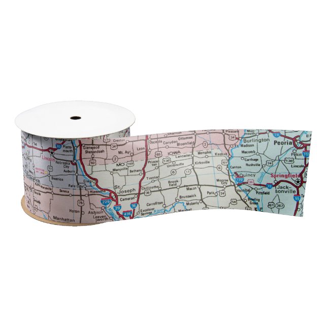 USA Midwest Map   Satin Ribbon (Spool)