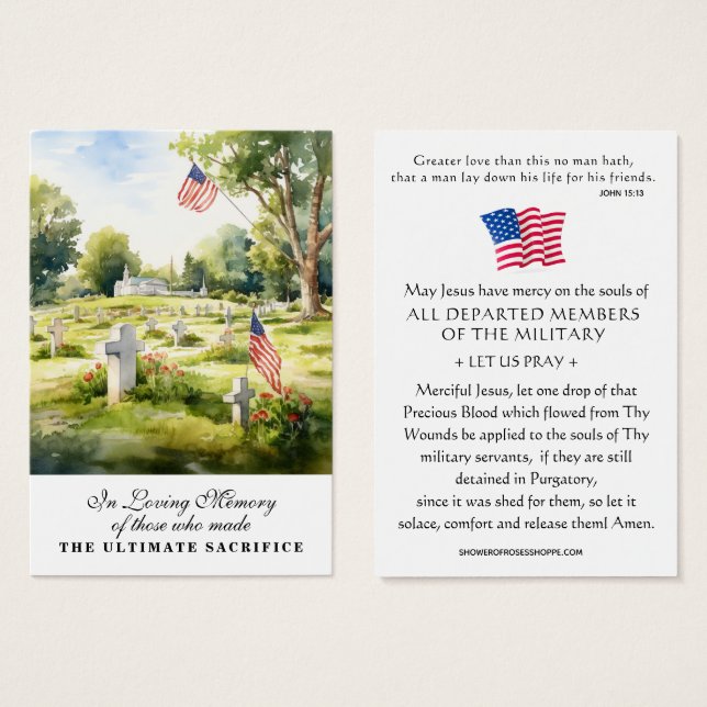 USA Military Remembrance Memorial Veterans Prayer (Front & Back)