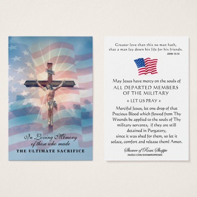 USA Military Remembrance Memorial Veterans Prayer (Front & Back)