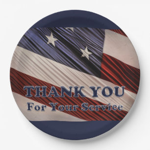 USA Military Veterans Patriotic Flag Thank You Paper Plate