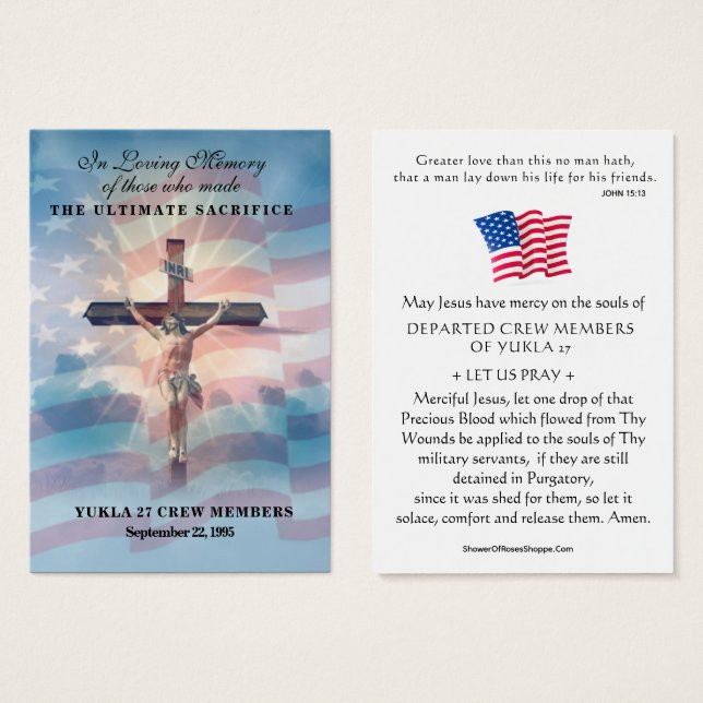 USA Military Yukla 27 Memorial Prayer Cards  (Front & Back)