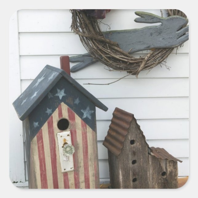 USA, Missouri, Herman: Patriotic Birdhouses, Square Sticker (Front)