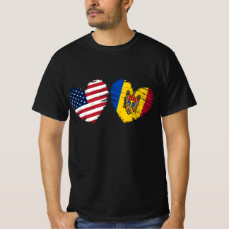 USA Moldova Flag Heart Moldovan American T-Shirt