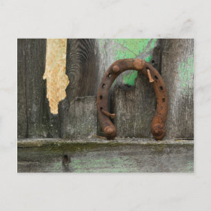 USA, Montana. Rusty horseshoe on old fence Postcard