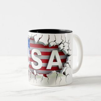 USA Mug, 4th of July Mug, Independence Day Two-Tone Coffee Mug