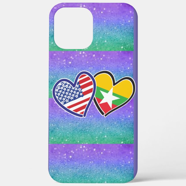 USA Myanmar Love Hearts Case-Mate iPhone Case (Back)
