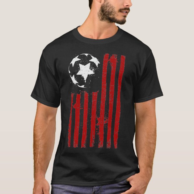 USA National Flag With Soccer Ball Distressed T-Shirt (Front)