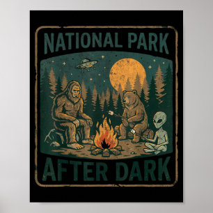 USA National Parks After Dark Sasquatch Alien Bear Poster