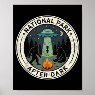 USA National Parks After Dark Sasquatch Alien Bear Poster