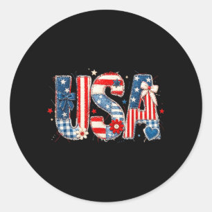 Usa National Pride Quilted Fabric Art Design Classic Round Sticker