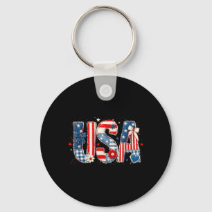 Usa National Pride Quilted Fabric Art Design Key Ring