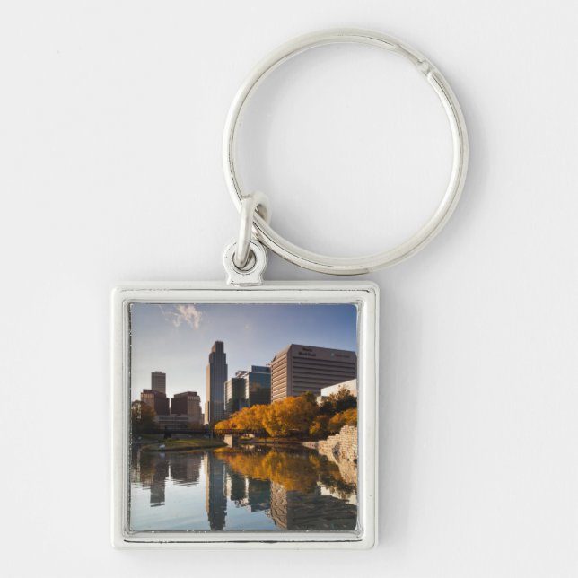 USA, Nebraska, Omaha, Gene Leahy Mall, Skyline Key Ring (Front)