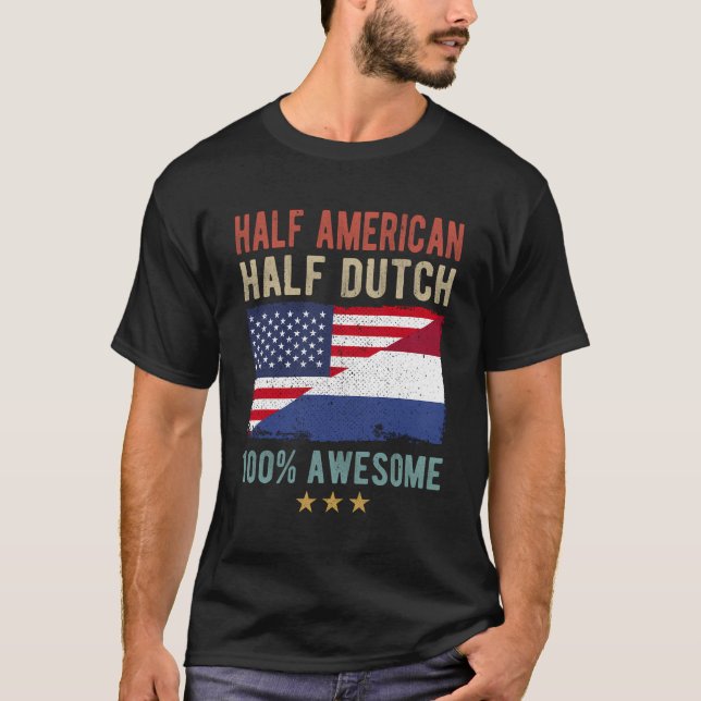Usa Netherlands Flag Half American Half Dutch T-Shirt (Front)